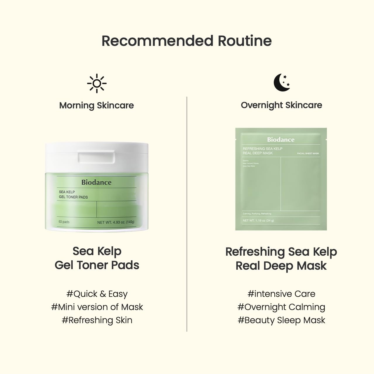 image:imageBIODANCE Sea Kelp Day amp Night Gel Duo Sea Kelp Mask amp Toner Pads Set Calming Soothing Oil Sebum Control for Sensitive Oily Skin Korean Skin Care Skin Care Set