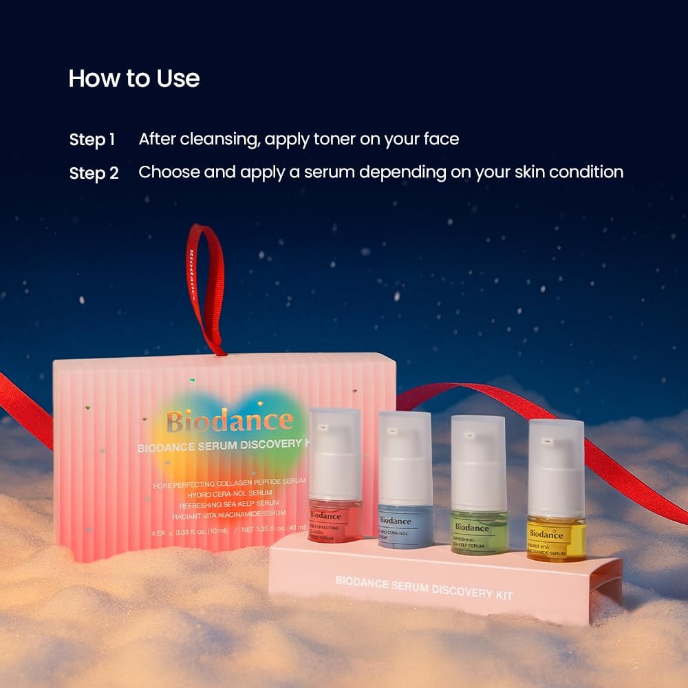 image:imageBIODANCE Serum Discovery Set 4 Mini Serums Set Korean Skin Care with Collagen Peptide Ceramide Panthenol Sea Kelp Vitamin C Niacinamide Skin Care Set 10ml x 4 Serums