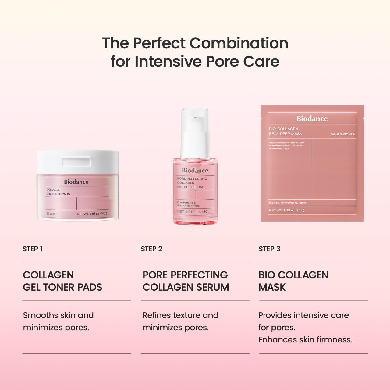 image:imageBIODANCE Collagen Pink Glow Trio Collagen Real Deep Mask amp Toner Pads amp Peptide Serum for Plumping Hydration Firming Korean Skin Care Skin Care Set
