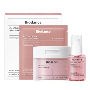 BIODANCE Collagen Pink Glow Trio: Collagen Real Deep Mask & Toner Pads & Peptide Serum for Plumping Hydration, Firming, Korean Skin Care, Skin Care Set